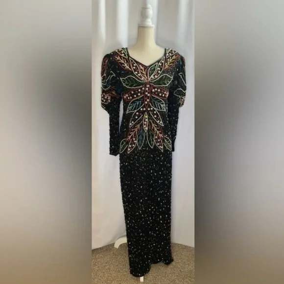 Vintage Beaded Gown, Sequin Dress, size Small / 2 - Picture 6 of 8